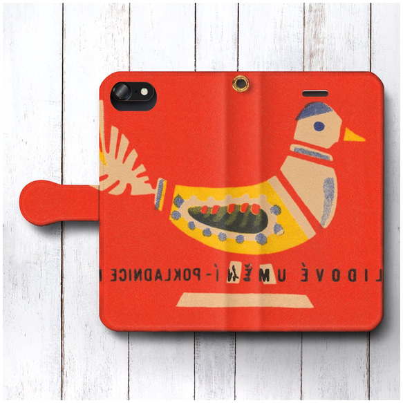 レトロラベル 北欧デザイン 鳥 スマホケース手帳型 iPhone17 多機種対応 iPhoneSE3 第三世代 1枚目の画像