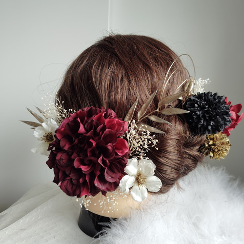 咲静＿＿上品ダリアと林檎の花の髪飾り 卒業式 成人式 結婚式 髪飾り