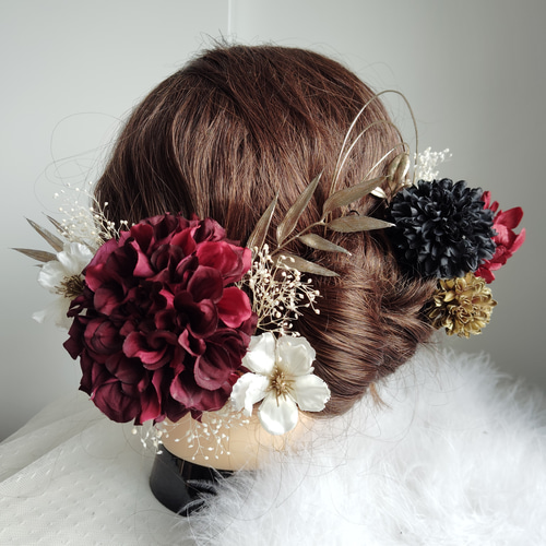 咲静＿＿上品ダリアと林檎の花の髪飾り 卒業式 成人式 結婚式 髪飾り