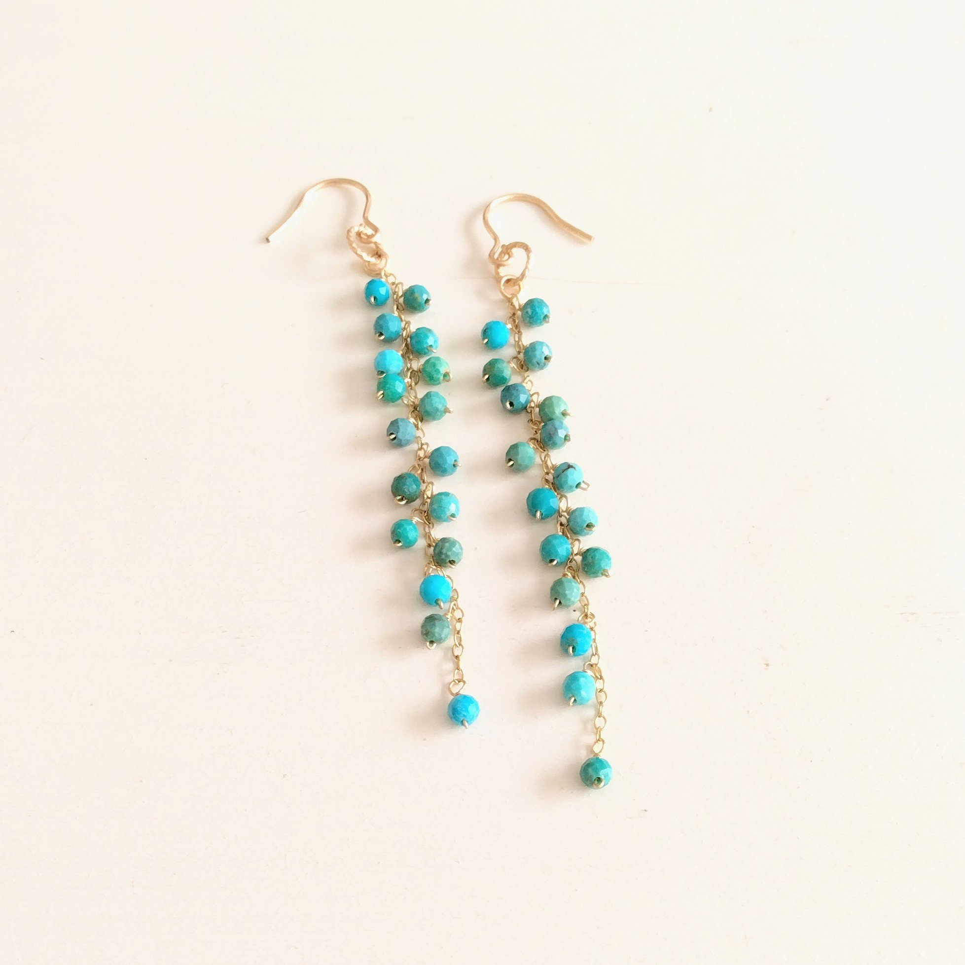 ターコイズシャワーロングピアス(14kgf)