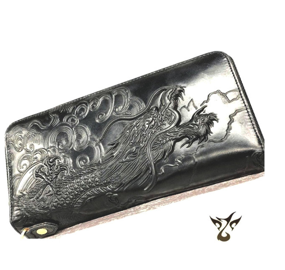 メンズ長財布 ドラゴン サイフ 龍デザイン エンボス加工