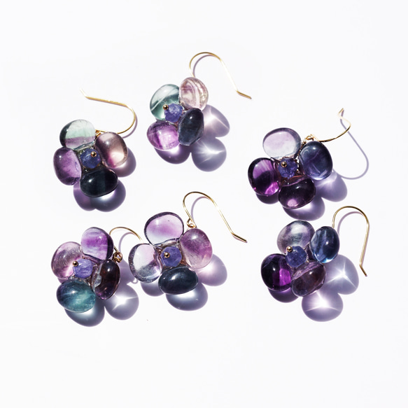 螢石繡球花耳環 - 醫用不銹鋼 ~繡球花 第3張的照片