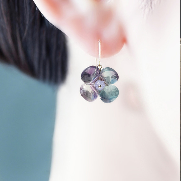 螢石繡球花耳環 - 醫用不銹鋼 ~繡球花 第9張的照片