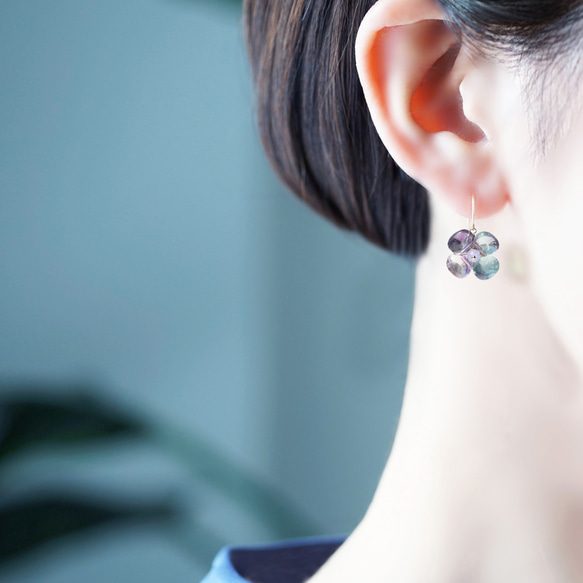 螢石繡球花耳環 - 醫用不銹鋼 ~繡球花 第2張的照片