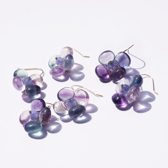 螢石繡球花耳環 - 醫用不銹鋼 ~繡球花 第7張的照片