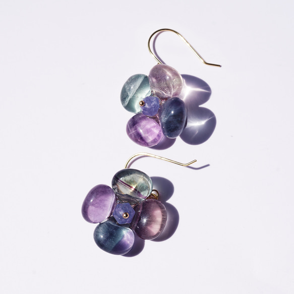 螢石繡球花耳環 - 醫用不銹鋼 ~繡球花 第8張的照片