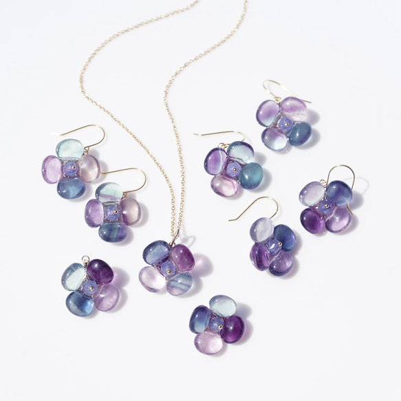 螢石繡球花耳環 - 醫用不銹鋼 ~繡球花 第5張的照片