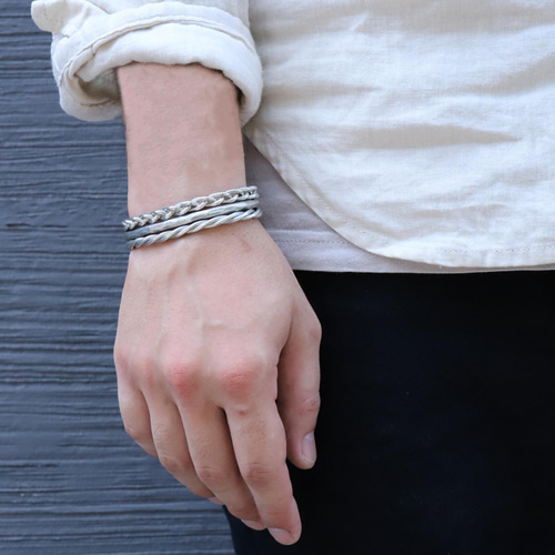 錫 (スズ) × silver バングル【Hammered Tin Bangle 】刻印 名