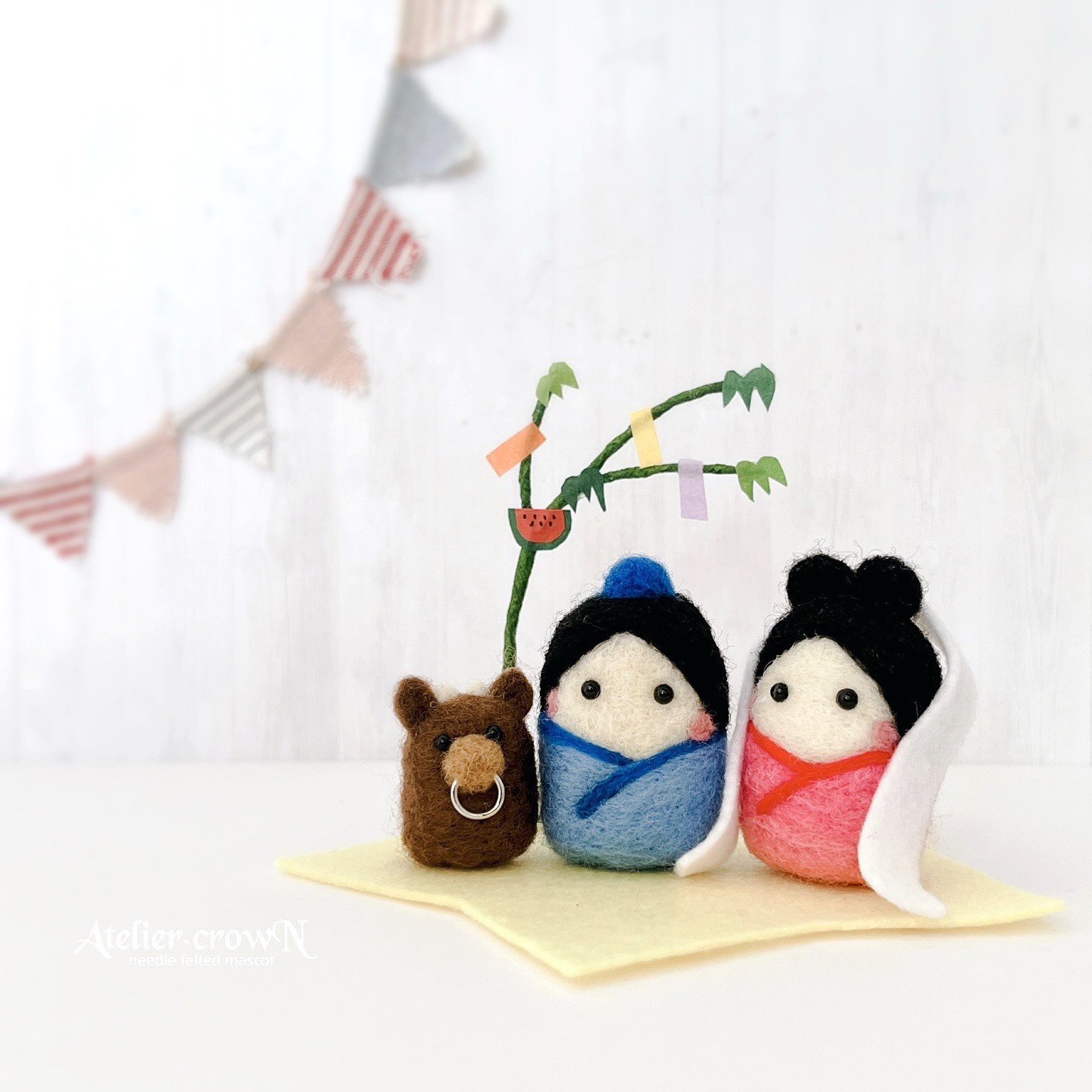 専用ページ　七夕作品 天の川 織姫彦星　羊毛フェルト 受注制作(七夕飾り)織姫と彦星＆笹かざり 羊毛フェルト アトリエ
