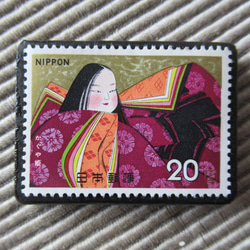 日本　童話「かぐや姫」切手ブローチ　5230 1枚目の画像