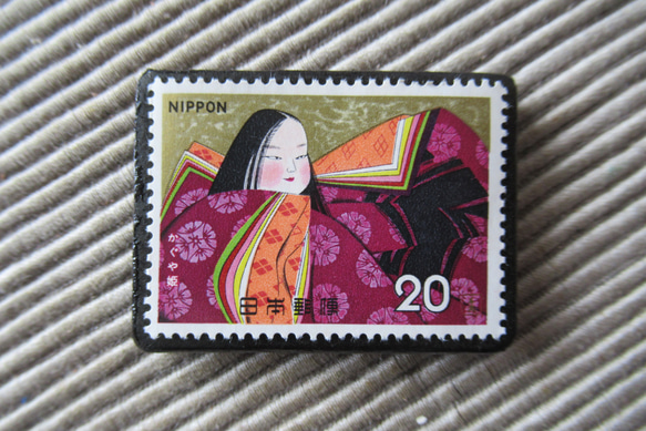 日本　童話「かぐや姫」切手ブローチ　5230 1枚目の画像