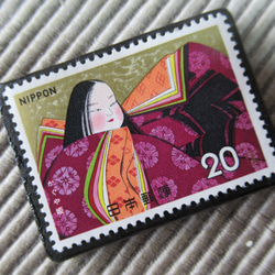 日本　童話「かぐや姫」切手ブローチ　5230 2枚目の画像