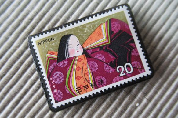 日本　童話「かぐや姫」切手ブローチ　5230 2枚目の画像