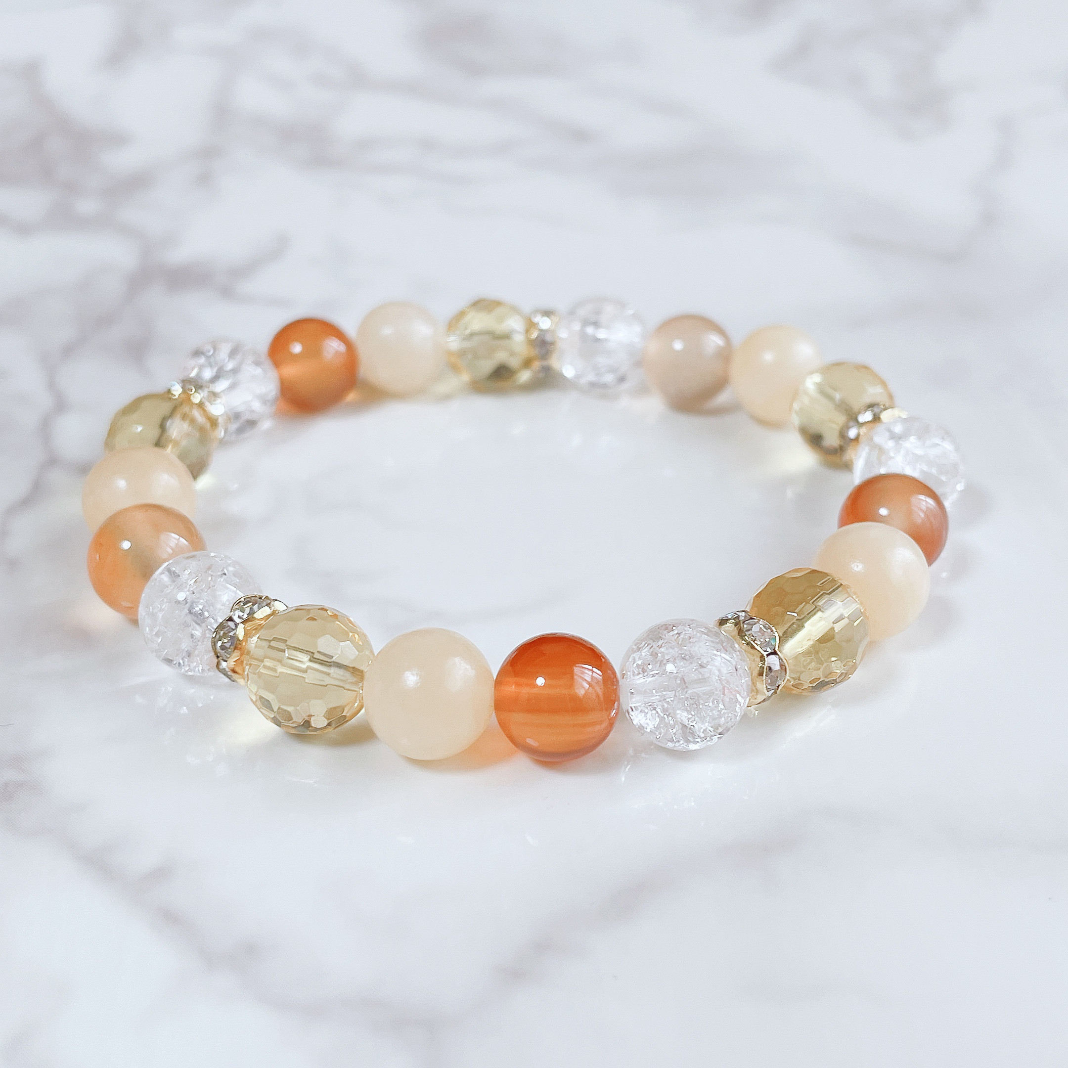 ✦ビタミンカラーで元気をくれる 天然石ブレスレット｜シトリン・カーネリアン・アラゴナイト No.21
