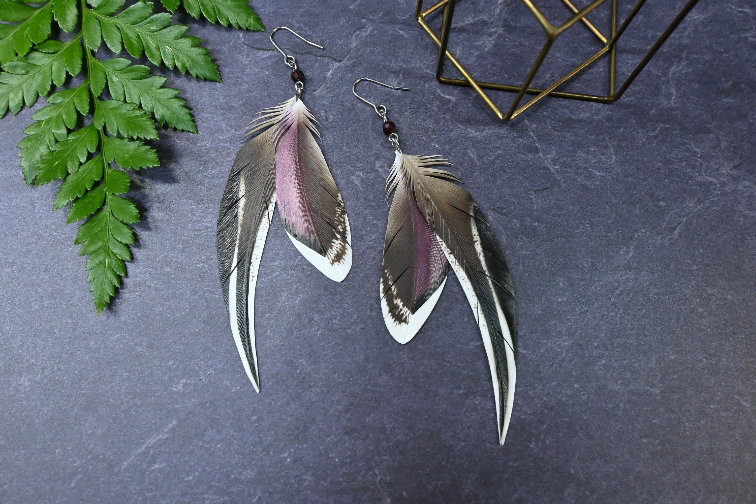 粘土の羽根飾り＿オナガガモ＿ピアス/イヤリング＿大 特大