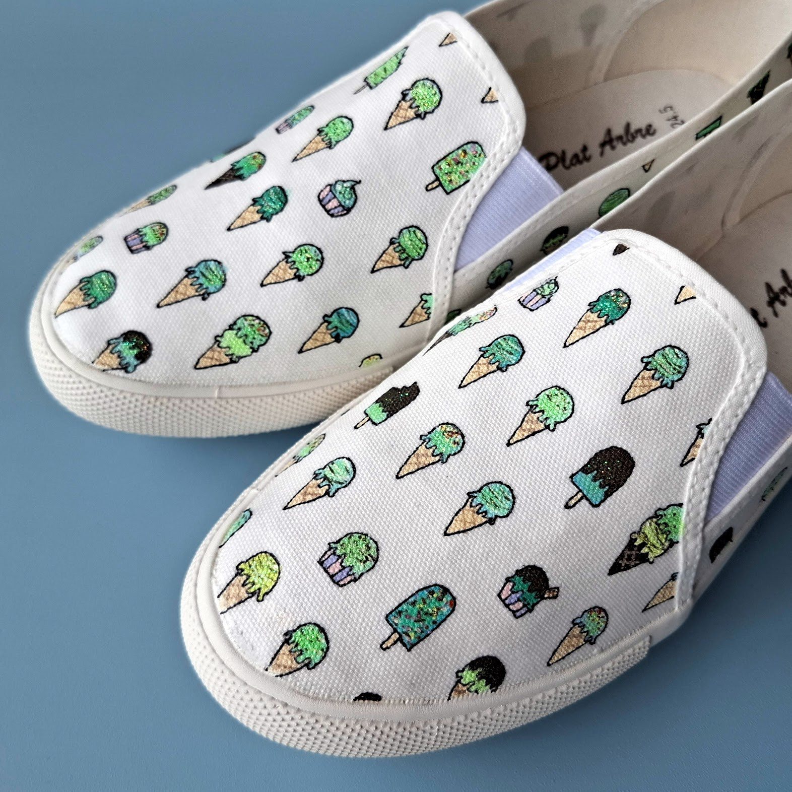 「チョコミント」大人かわいいスニーカー スリッポン【受注制作】