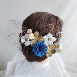 水引細工・鶴の羽と林檎の花の和装ヘアアクセ　着物ヘアアクセサリー　髪飾り　タイトシニヨン　シニヨンヘア　成人式　結婚式　 3枚目の画像