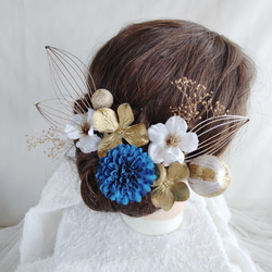 水引細工・鶴の羽と林檎の花の和装ヘアアクセ　着物ヘアアクセサリー　髪飾り　タイトシニヨン　シニヨンヘア　成人式　結婚式　 7枚目の画像