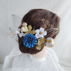 水引細工・鶴の羽と林檎の花の和装ヘアアクセ　着物ヘアアクセサリー　髪飾り　タイトシニヨン　シニヨンヘア　成人式　結婚式　 6枚目の画像