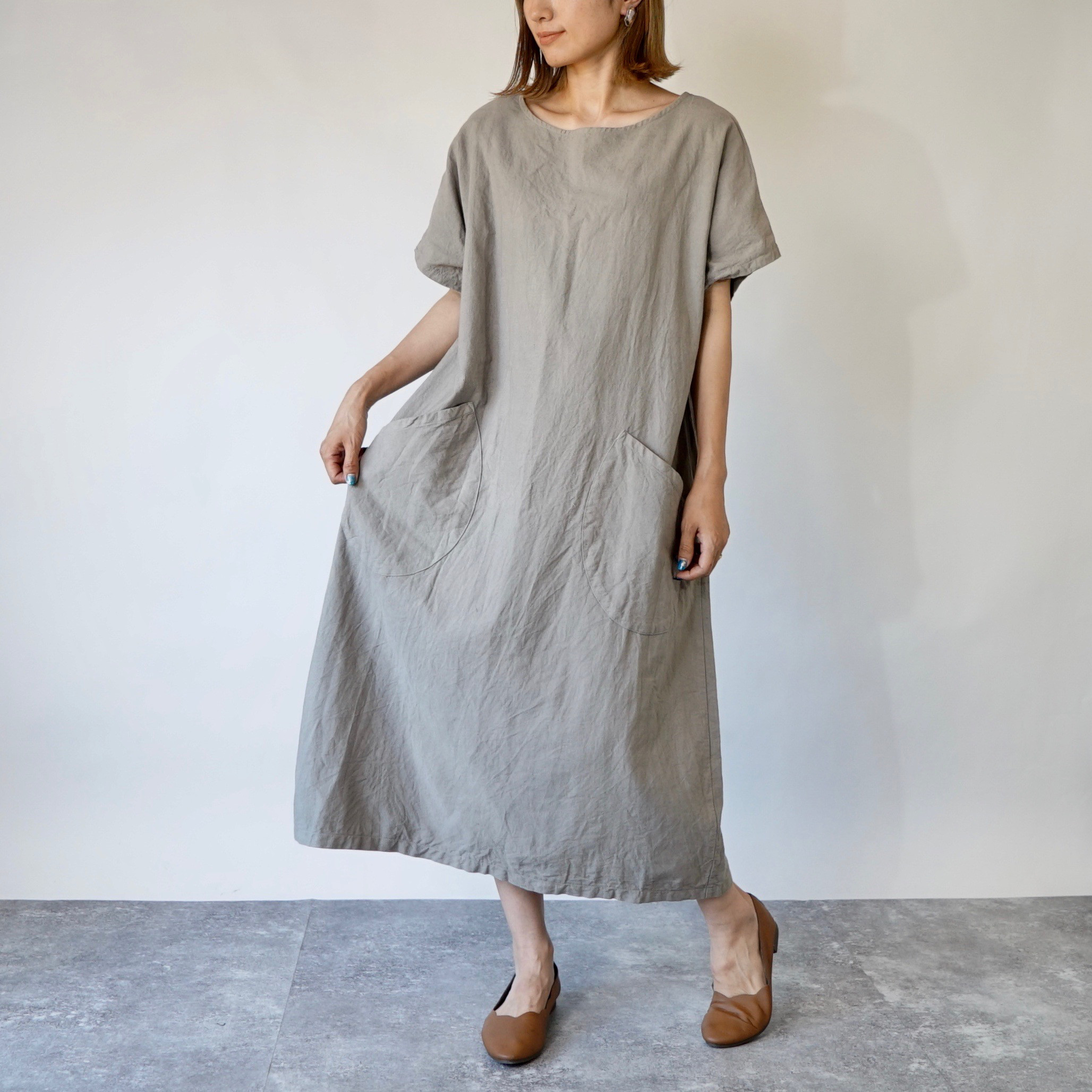 カジュアルワンピース/カーキ/三河織物