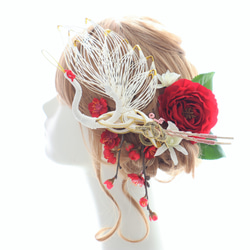 髪飾り　鶴　椿　水引　梅　蘭　紅白　結婚式　ウェディング　卒業式　成人式 ヘッドドレス　和婚　和装　振袖　着物 5枚目の画像