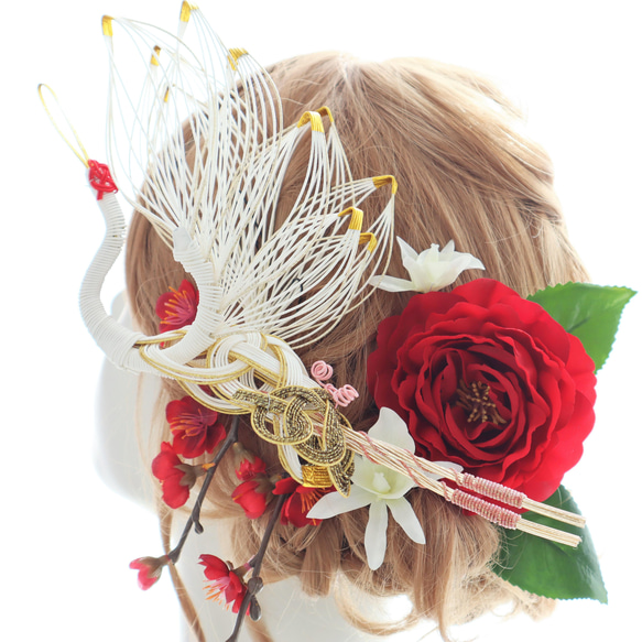 髪飾り　鶴　椿　水引　梅　蘭　紅白　結婚式　ウェディング　卒業式　成人式 ヘッドドレス　和婚　和装　振袖　着物 3枚目の画像