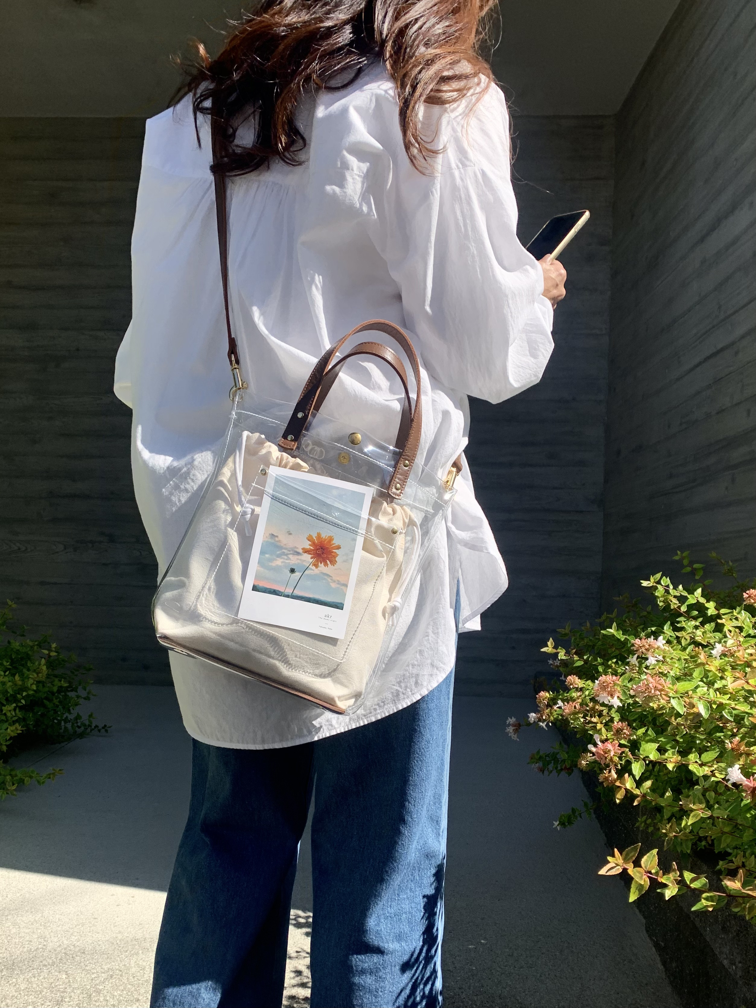 「大人のクリアバッグ」 2WAY 本革 クリアトートバッグ ブラウン　推し活にも