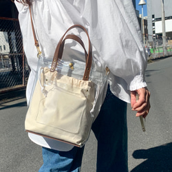 「大人のクリアバッグ」 2WAY 本革 クリアトートバッグ ブラウン 2枚目の画像