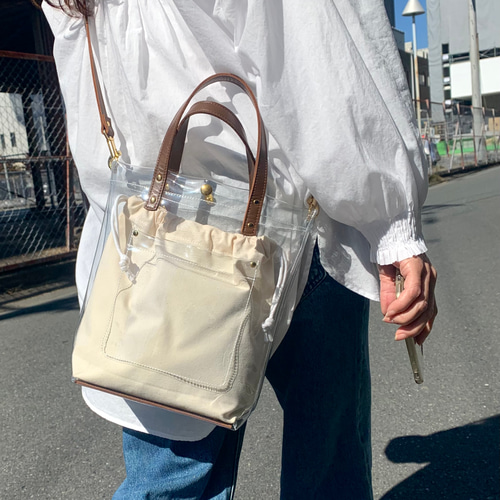 大人のクリアバッグ」 2WAY 本革 クリアトートバッグ ブラウン 推し活