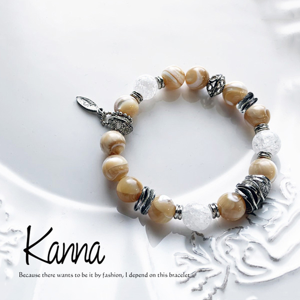 クラック水晶と6月の誕生石 マザーオブパール 天然石 ブレスレット k033