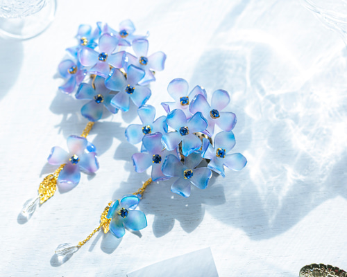 お任せ黄色半幅帯つき◆高級変わり織◆涼し蒼青紫陽花(あじさい)の薄墨浴衣◆ Jardin de Violettes | 今日の姿…✨ ・ 秋色紫陽花 星がすり No