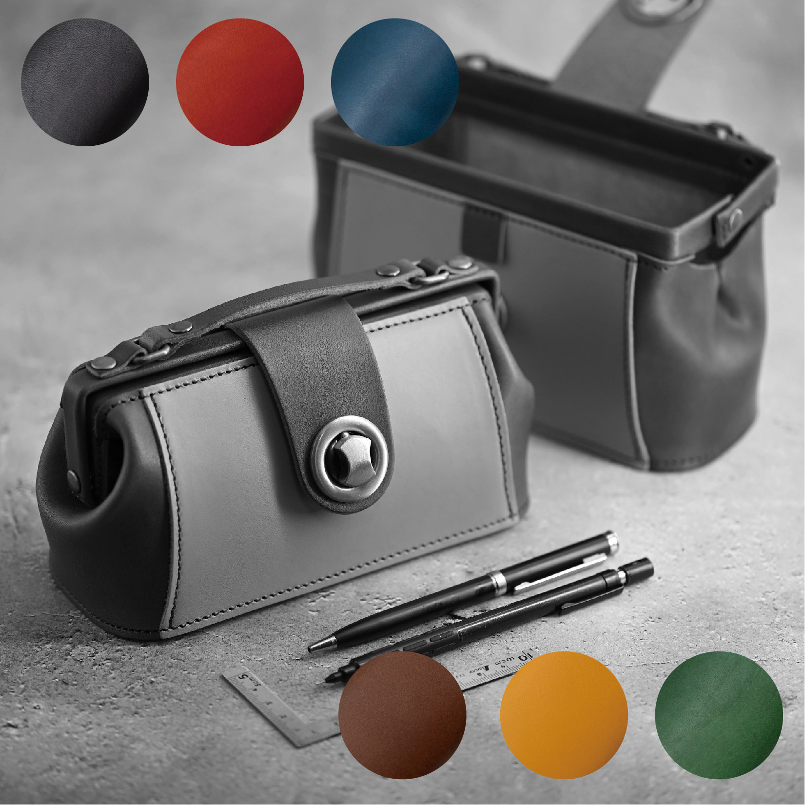 ダレスバッグ型ポーチ　ペンケース　【カラーオーダー】　ヌメ革