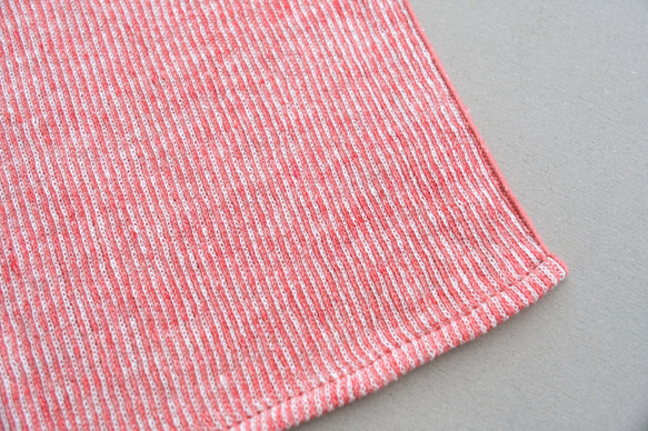 リネンニット　ストライプフェイスタオル　レッド×ホワイト 2枚目の画像