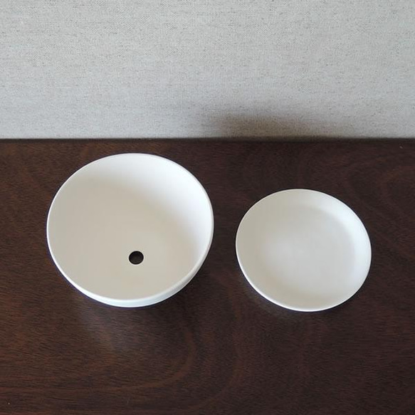 白い陶器の植木鉢 (焼きしめ) (釉薬なし) (ボールタイプ) 17枚目の画像
