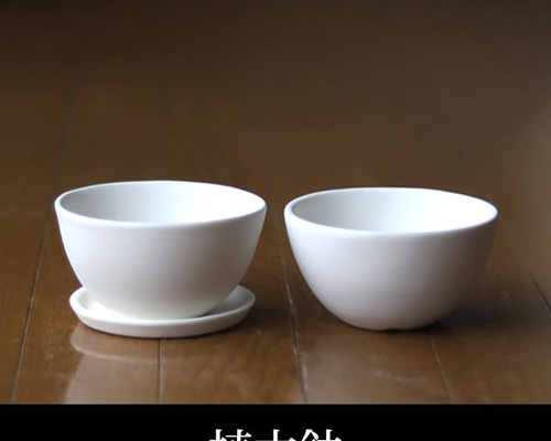 白い陶器の植木鉢 (焼きしめ) (釉薬なし) (ボールタイプ) 一輪挿し