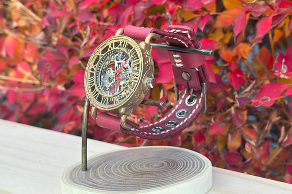 機械式手作り腕時計 Via Cassia(アンティークケース Red針 & Redベルト