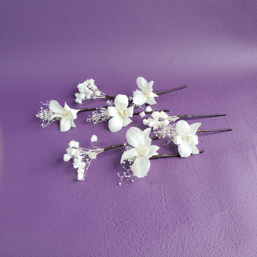 デンファレとカスミソウ 髪飾り プリザーブドフラワー ドライフラワー