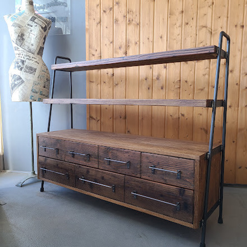 DRAWER SHELF120 /古材とアイアンのドロワーシェルフ 本棚・絵本棚 