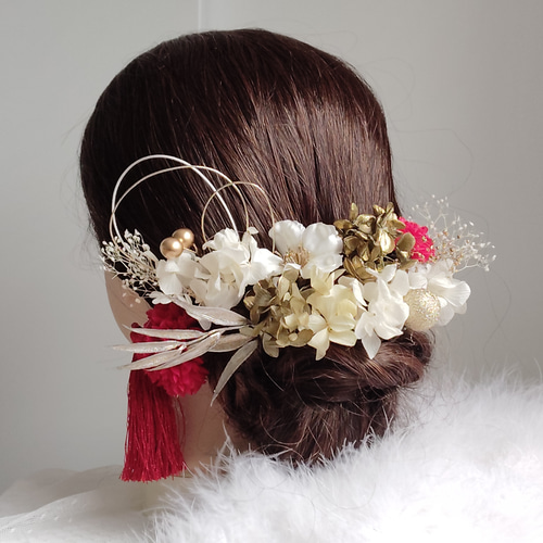 煌花＿＿水引と鞠玉の髪飾り 卒業式 成人式 結婚式 白無垢 髪飾り 色打