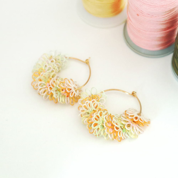 OYA Tatting lace earrings [MILEFEUILLE] Citrus Yellow 第2張的照片