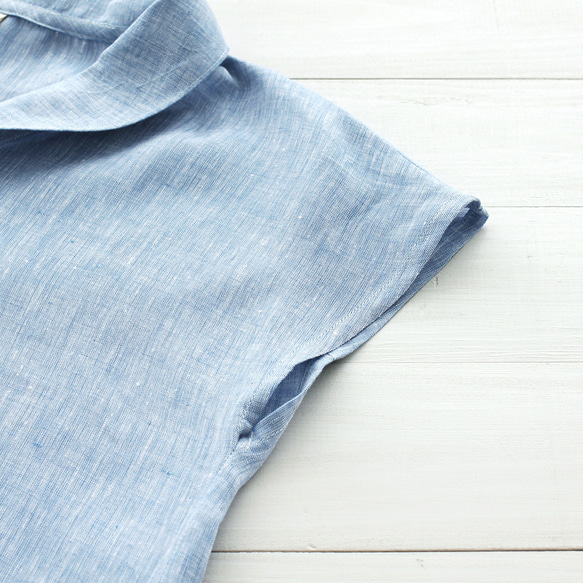 亞麻披肩領套頭衫（青年布/藍色）TP01。 第12張的照片