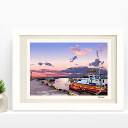 額57㎝イタリアで版画化ポルトフィーノ ヨーロッパ 地中海 夕景 風景画