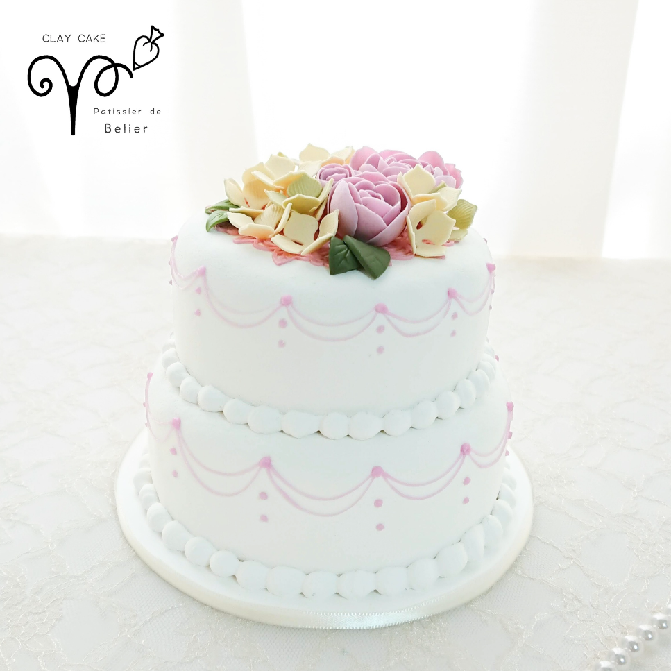 【受注生産】薔薇と紫陽花のクレイケーキ