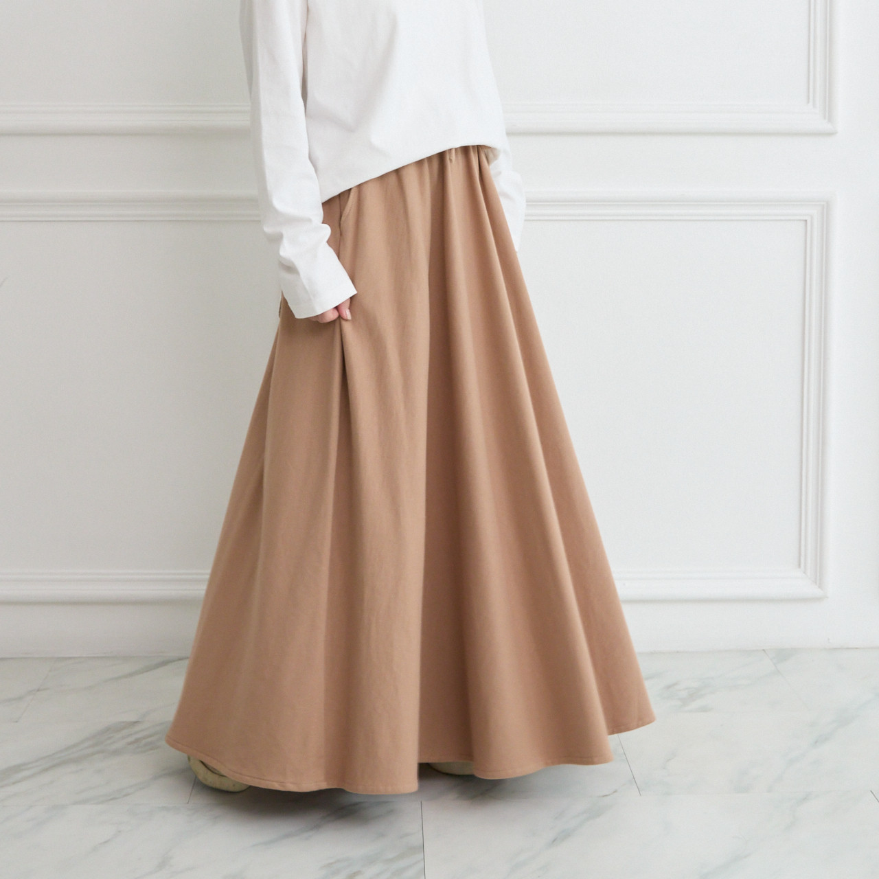 やわらか裏毛パイル素材 コットン スウェット フレアマキシスカート　ラテ　0086Late 8,968円