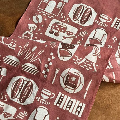 柿渋染め手ぬぐい パンを焼くひと 、求めるひと ハンカチ・手ぬぐい