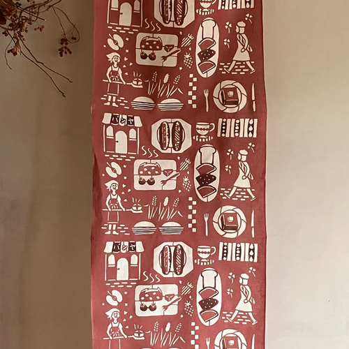 柿渋染め手ぬぐい パンを焼くひと 、求めるひと ハンカチ・手ぬぐい