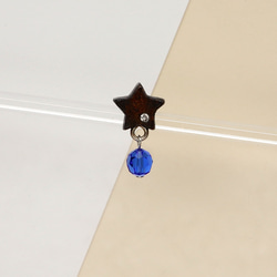手工木製耳環 純銀耳針  星形 藍色吊墜水晶耳環  單個 禮物訂製 第1張的照片