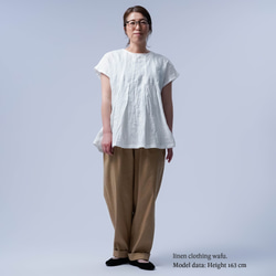 [wafu] 亞麻上衣 - 迷人的雙褶亞麻襯衫 / 白色 t039a-wt1 第6張的照片