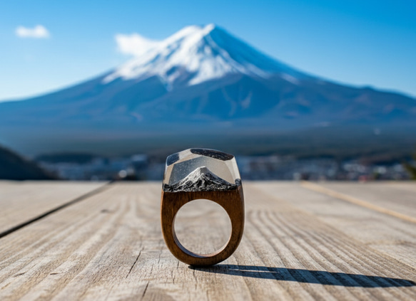 受注生産】 Fuji/ウォールナット ～ウッドレジンリング～ 指輪・リング