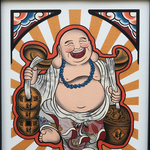 布袋さま 七福神 画 A4サイズ フレーム付き｜尾九 イラスト bbqcomic